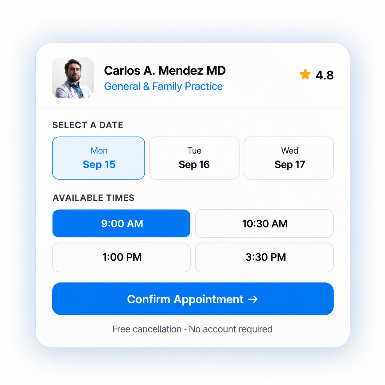 Medical appointment booking screen